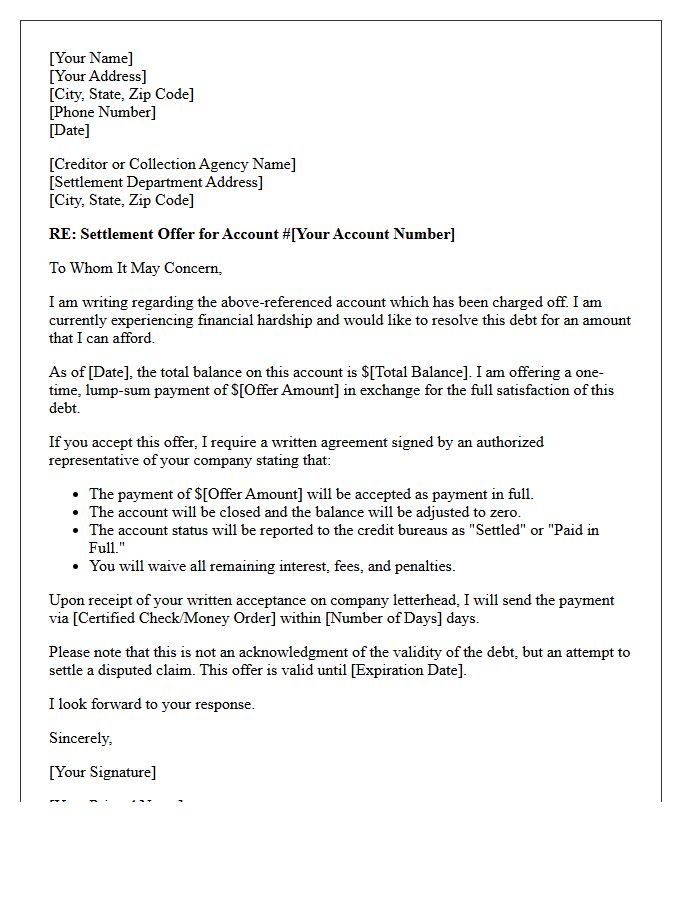 Initial Credit Card Charge-Off Settlement Offer Letter