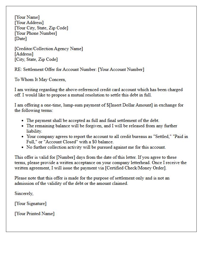 Mutual Resolution Credit Card Charge-Off Settlement Offer Letter