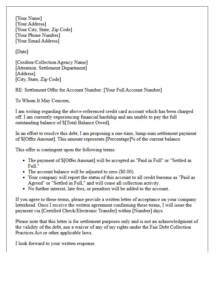 Past Due Credit Card Charge-Off Settlement Offer Letter