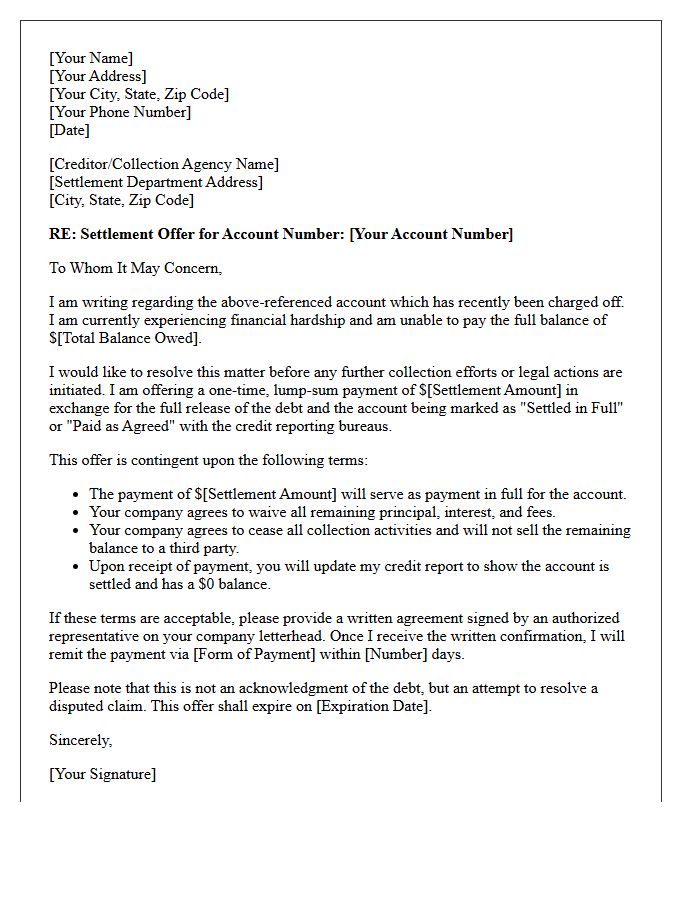 Pre-Litigation Credit Card Charge-Off Settlement Offer Letter