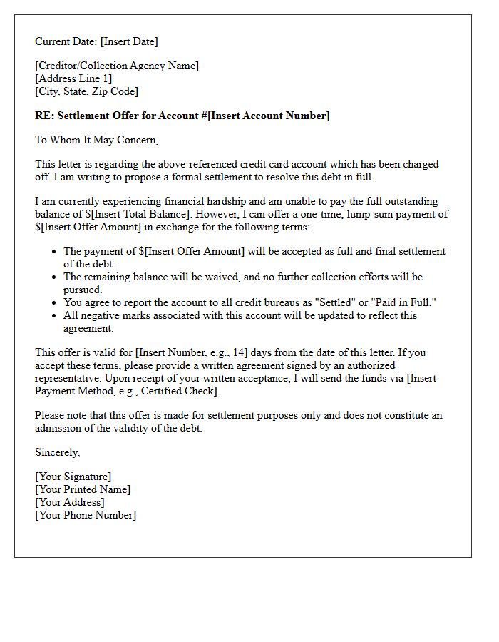 Reduced Balance Credit Card Charge-Off Settlement Offer Letter