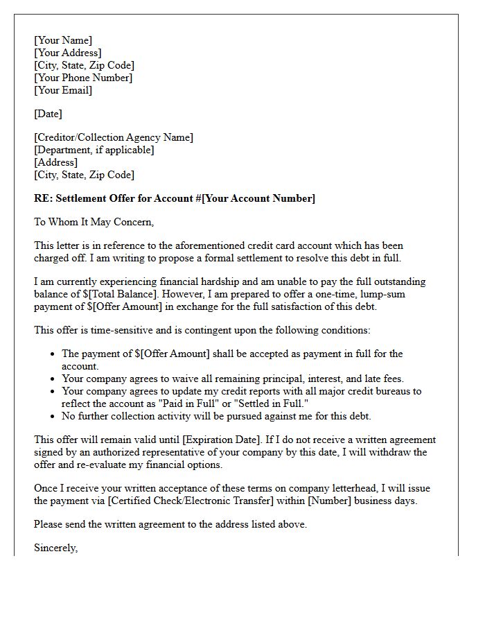 Time-Sensitive Credit Card Charge-Off Settlement Offer Letter