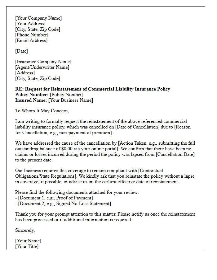 Commercial Liability Policy Reinstatement Letter