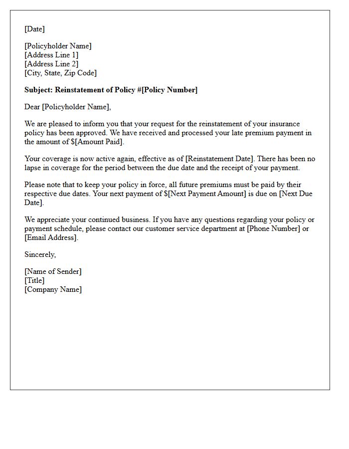 Late Premium Payment Reinstatement Acceptance Letter