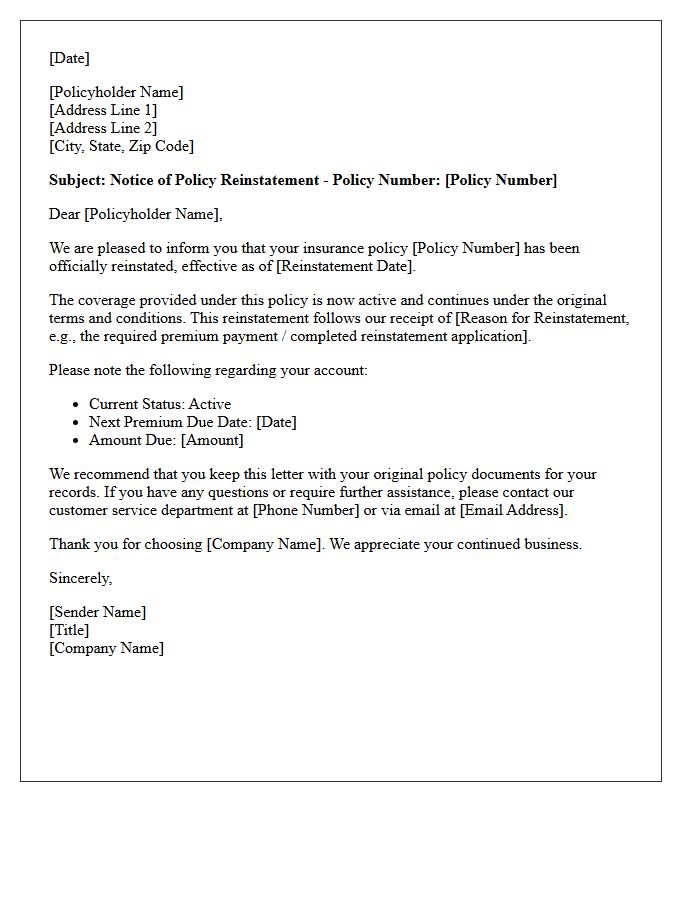 Notice of Policy Reinstatement Letter
