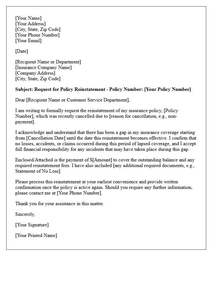 Reinstatement Letter Acknowledging Coverage Gap