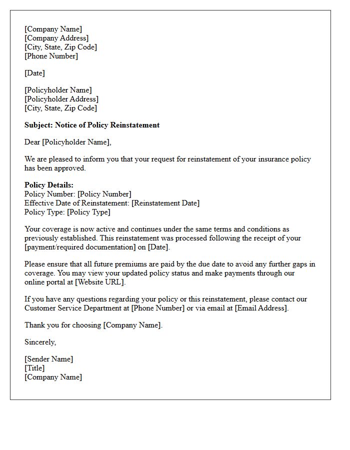 Standard Policy Reinstatement Approval Letter