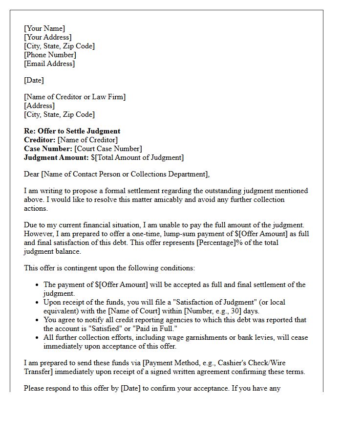 Negotiated Settlement Offer to Satisfy Judgment Letter