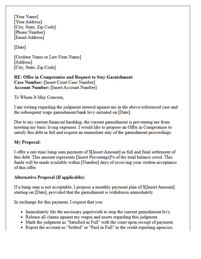 Offer in Compromise to Halt Post-Judgment Garnishment Letter