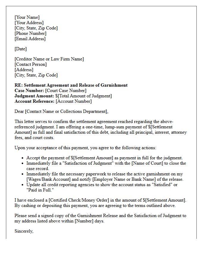 Post-Judgment Debt Settlement and Garnishment Release Letter