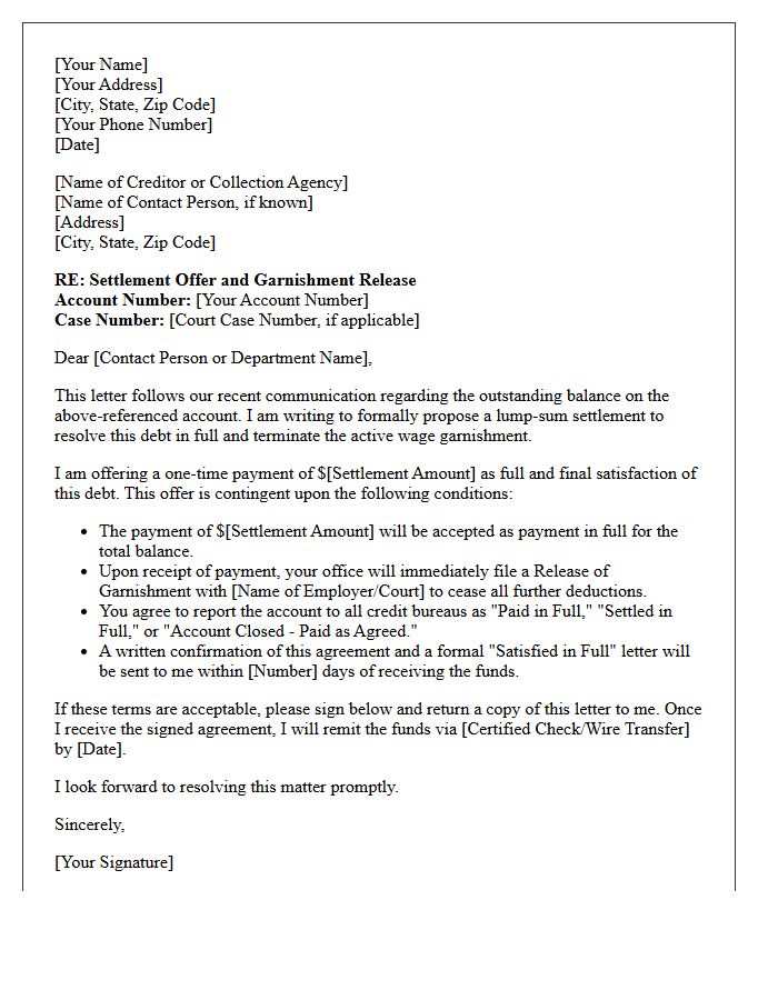 Reduced Balance Payoff and Garnishment Termination Letter