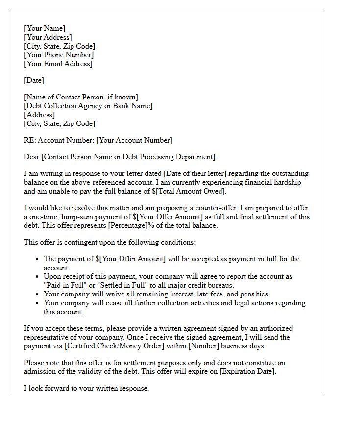 Credit Card Debt Counter-Offer Letter