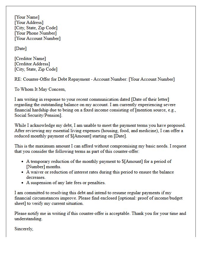 Fixed Income Hardship Counter-Offer Letter