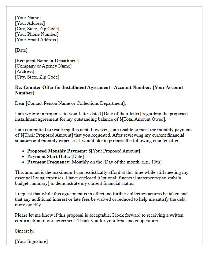 Installment Agreement Counter-Offer Letter