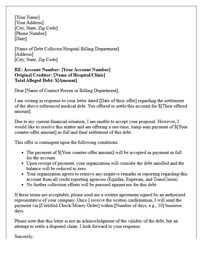 Medical Debt Settlement Counter-Offer Letter