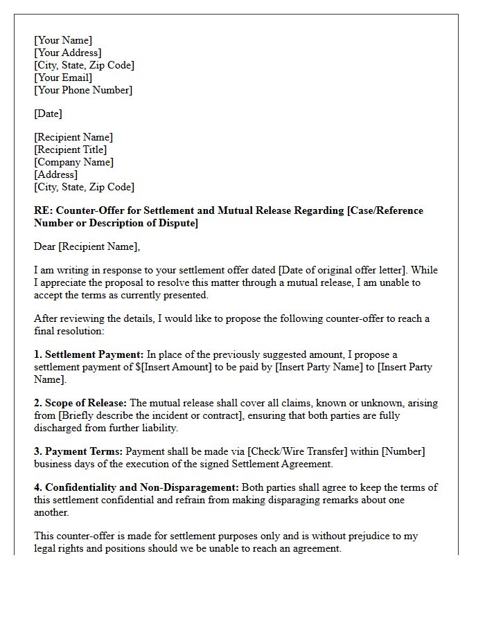 Mutual Release Settlement Counter-Offer Letter