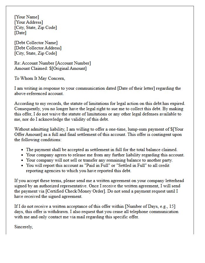 Time-Barred Debt Settlement Counter-Offer Letter