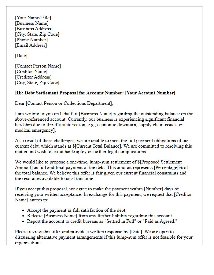 Business Hardship Debt Settlement Proposal Letter