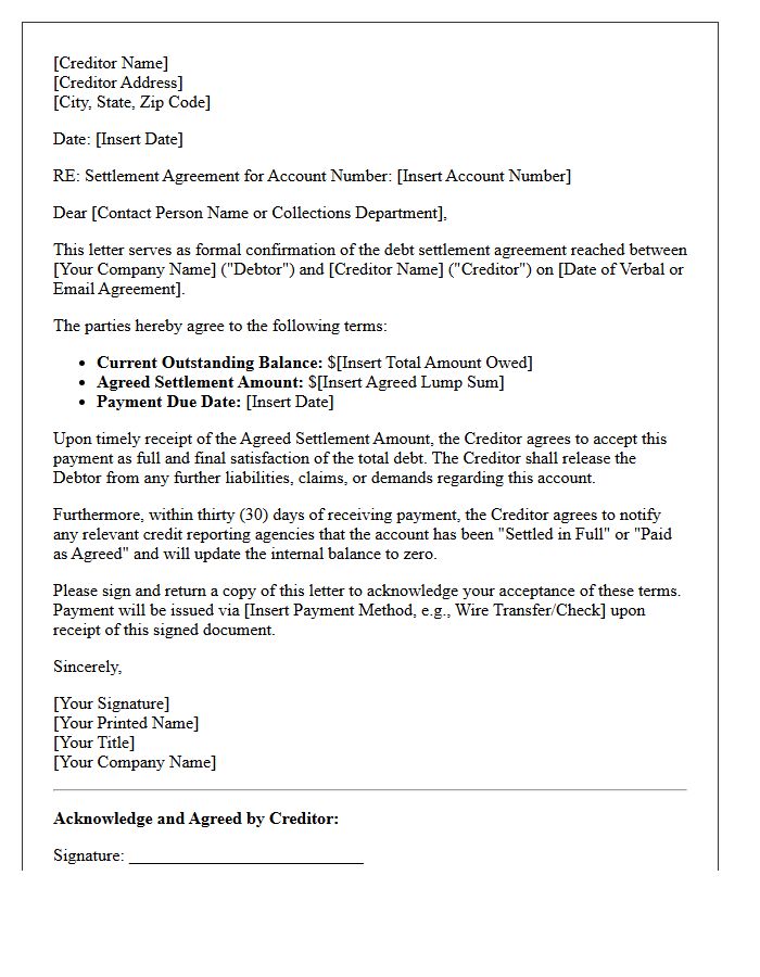Creditor Approved Commercial Debt Settlement Letter