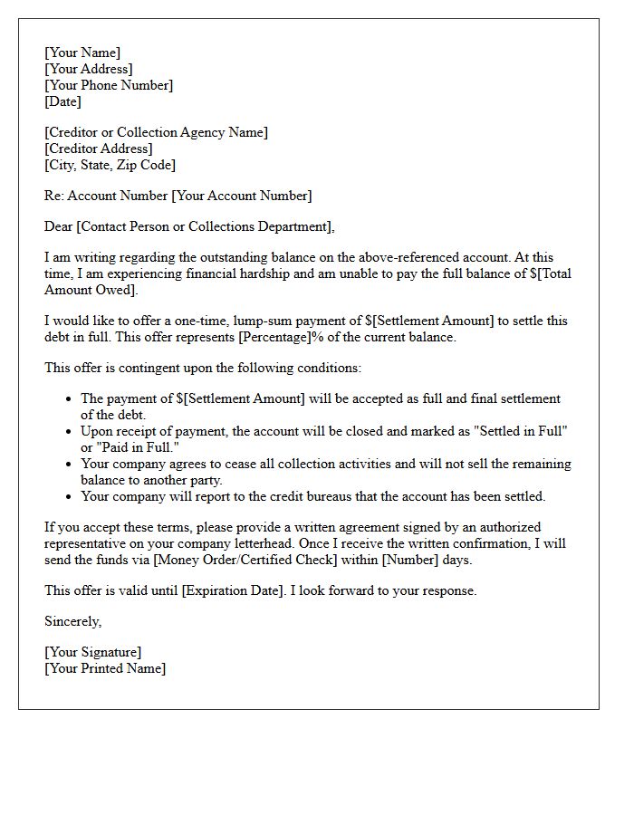 Discounted Lump Sum Debt Settlement Letter