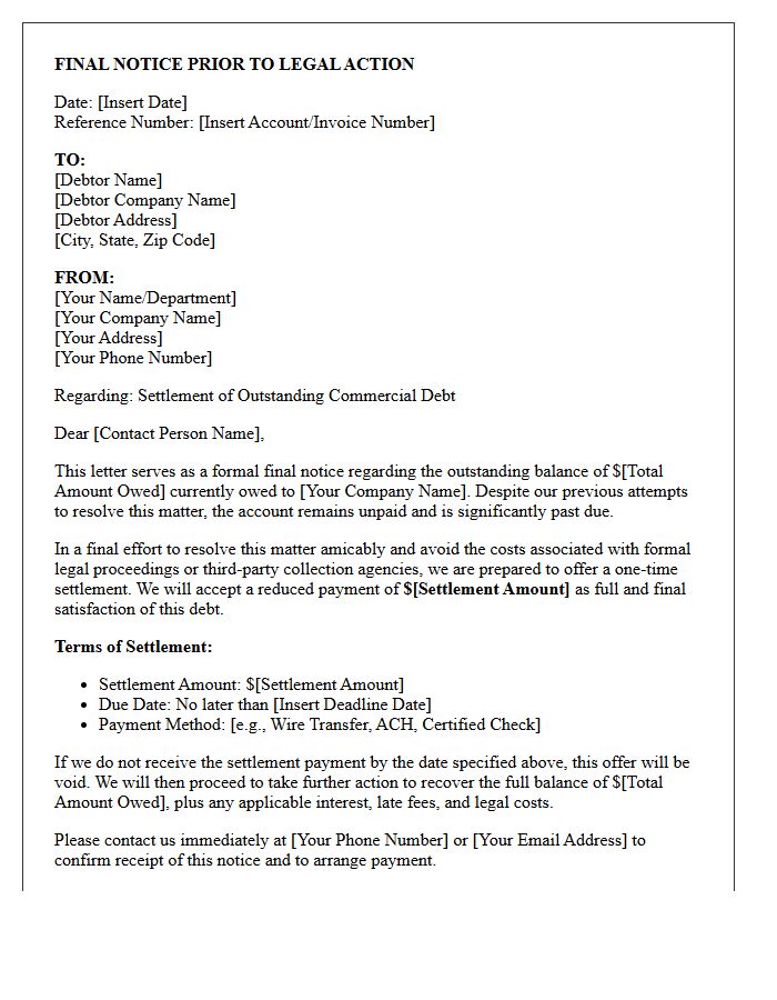 Final Notice Commercial Debt Settlement Letter