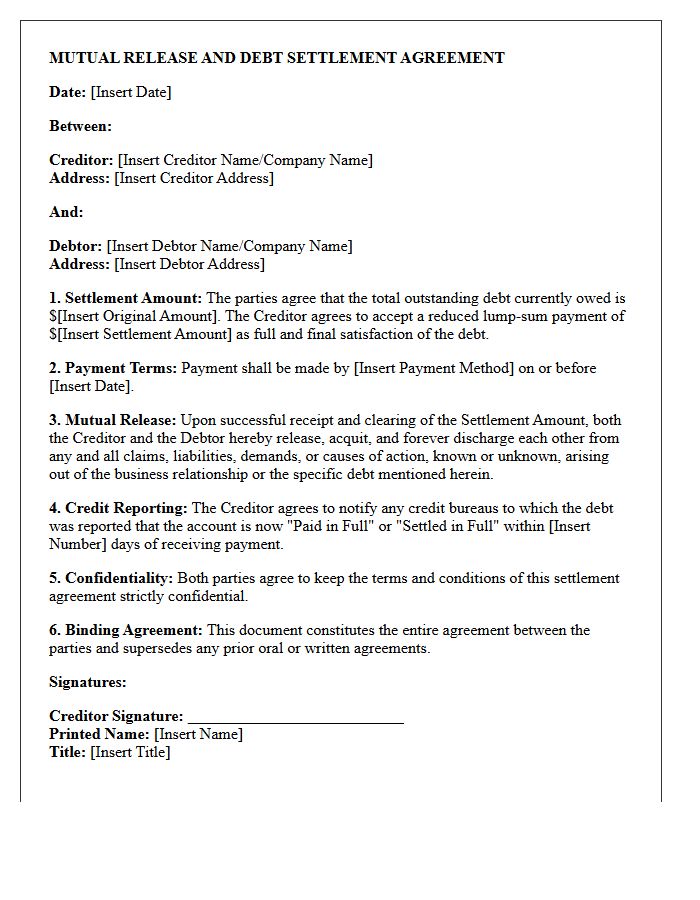 Mutual Release Business Debt Settlement Letter