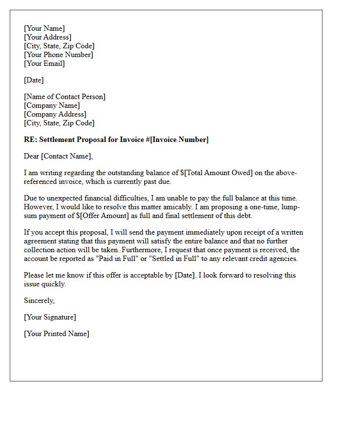 Past Due Invoice Debt Settlement Proposal Letter