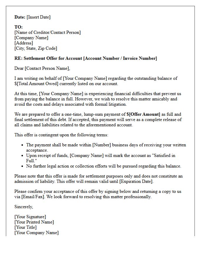 Pre-Litigation B2B Debt Settlement Offer Letter