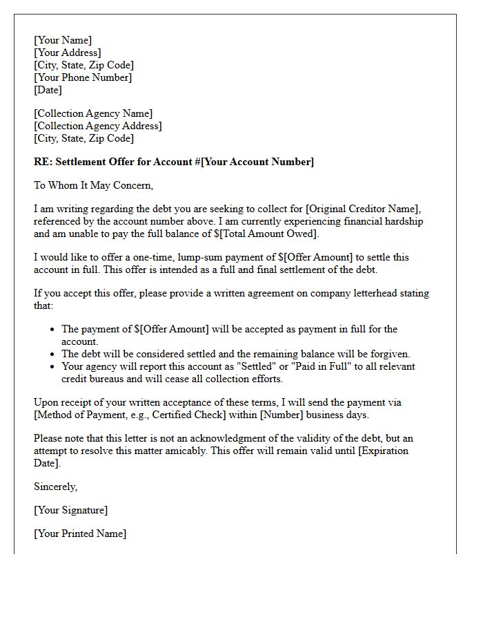 Third-Party Agency Debt Settlement Offer Letter