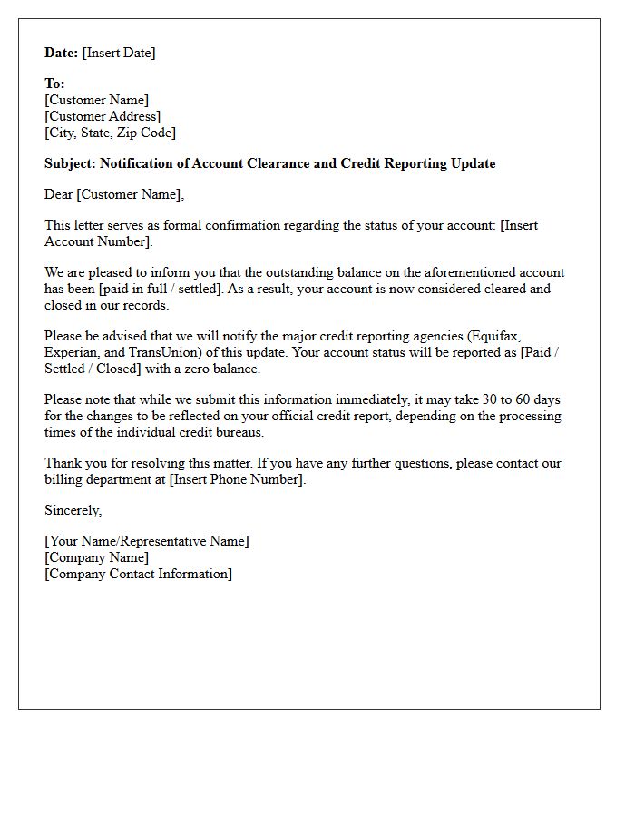 Credit Reporting Agencies Will Be Updated Upon Clearance
