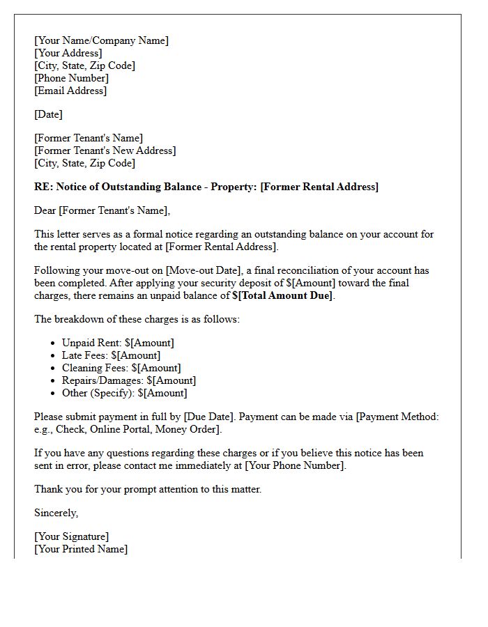 Notice Of Outstanding Balance For Previous Rental Property