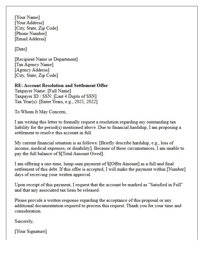 Account Resolution Tax Refund Settlement Letter