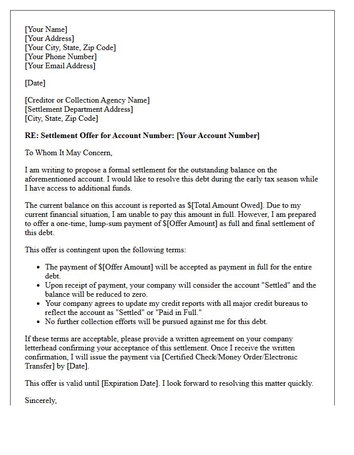 Early Tax Season Debt Resolution Settlement Letter