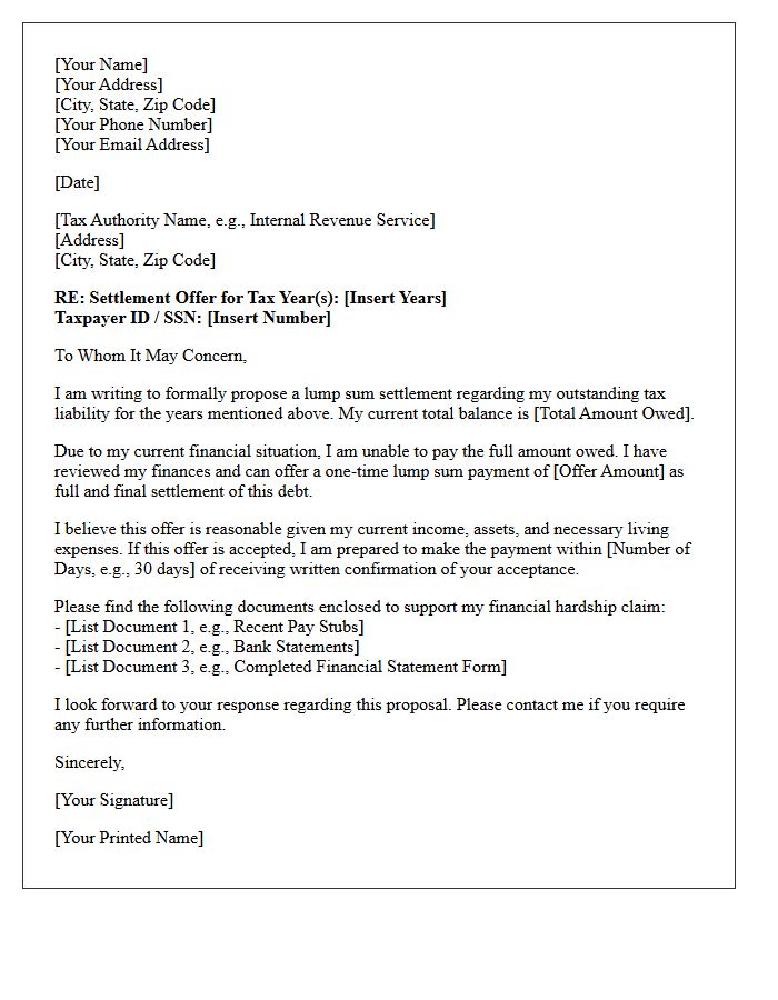 Initial Tax Refund Lump Sum Settlement Offer Letter