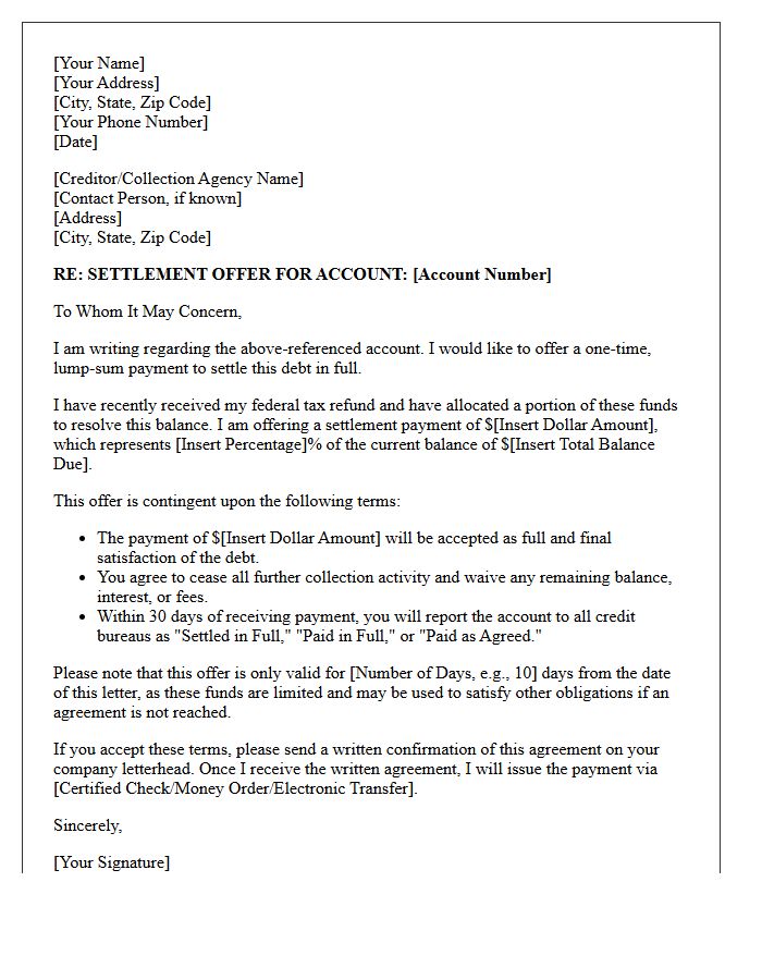 Post-Tax Refund Lump Sum Settlement Demand Letter