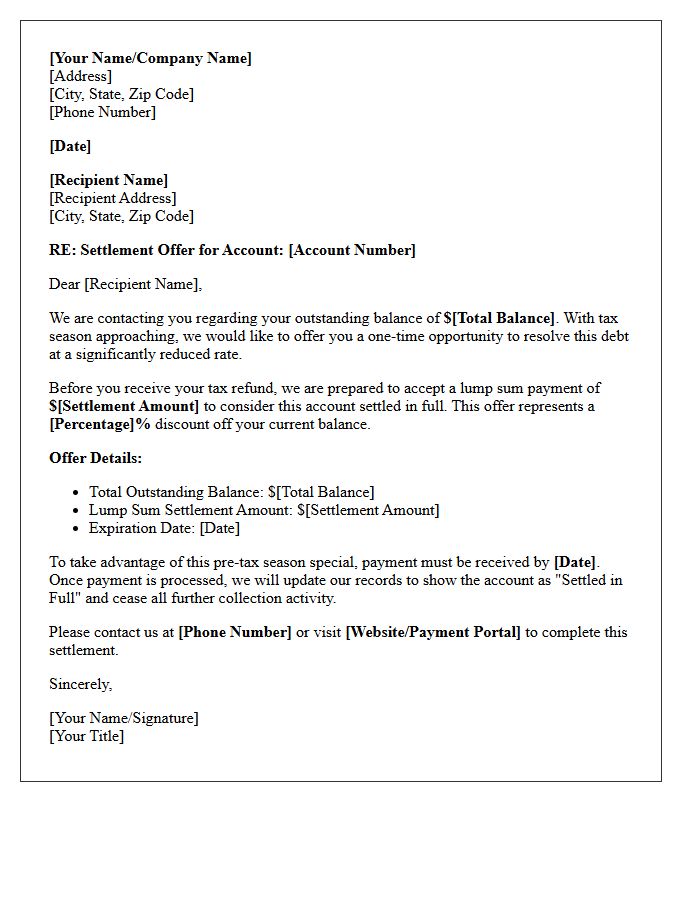 Pre-Tax Season Lump Sum Settlement Offer Letter