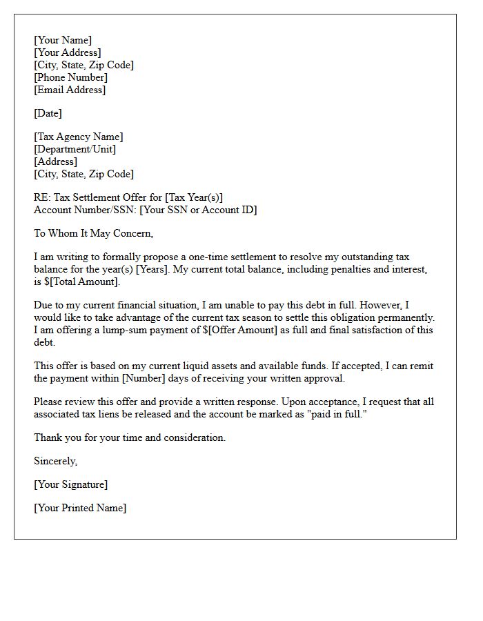 Reduced Balance Tax Season Settlement Offer Letter