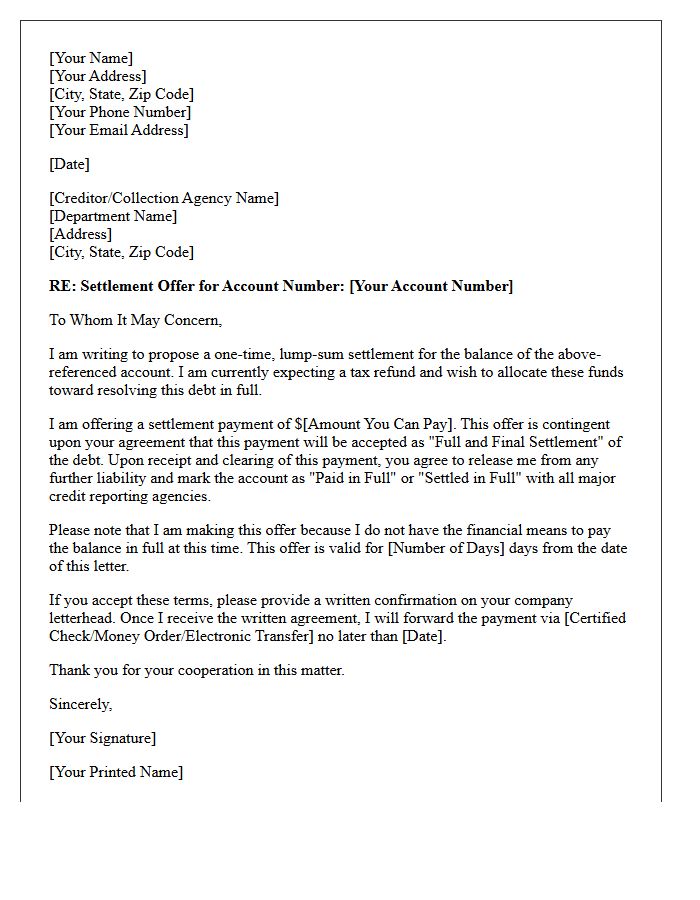 Tax Refund Allocation Lump Sum Settlement Letter