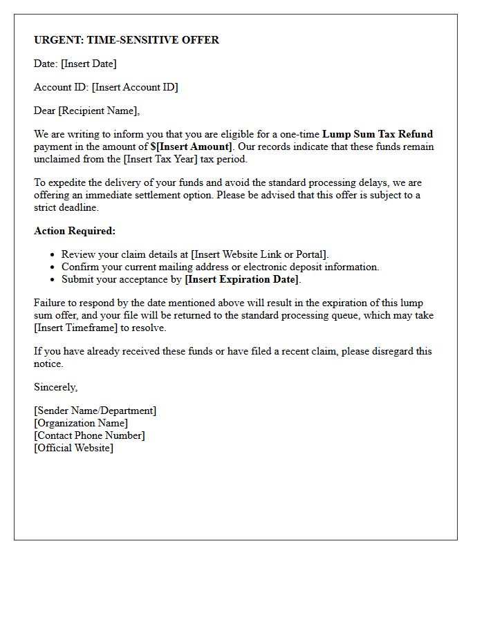 Time-Sensitive Tax Refund Lump Sum Offer Letter