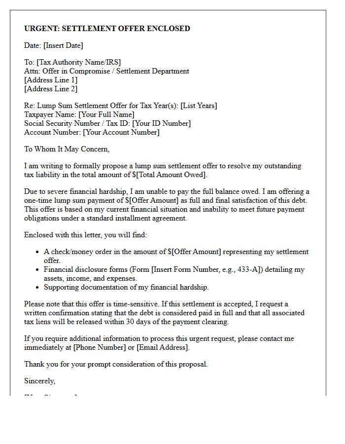 Urgent Tax Refund Lump Sum Settlement Offer Letter