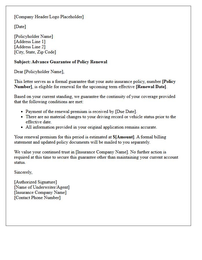 Advance Auto Insurance Renewal Guarantee Letter