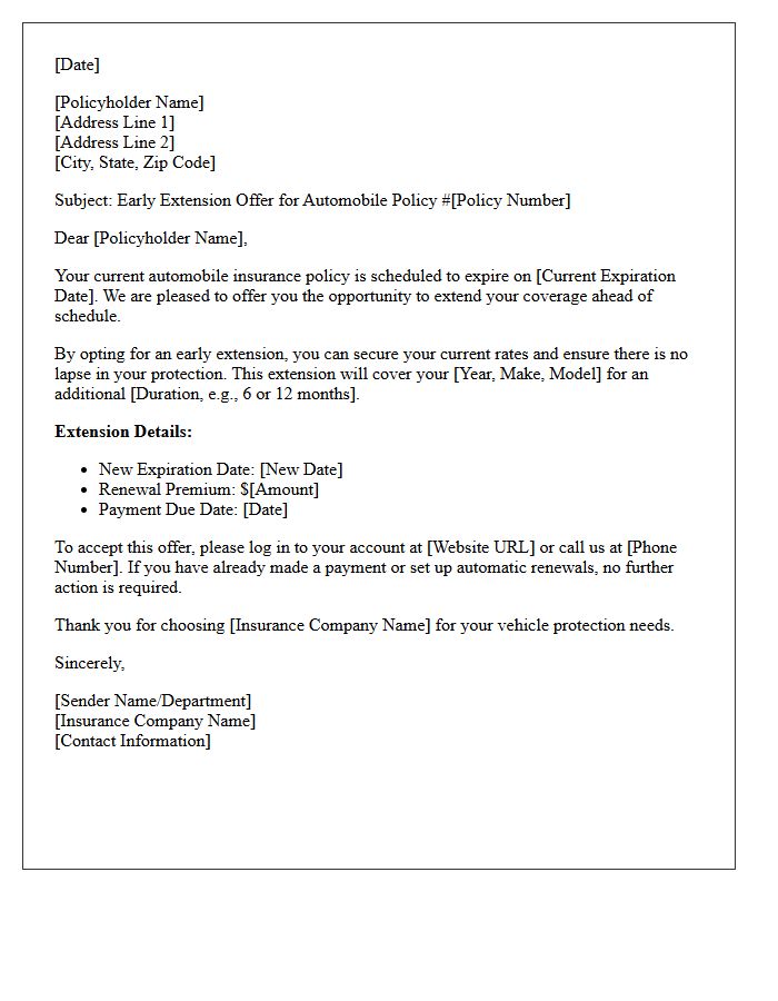 Automobile Policy Early Extension Letter