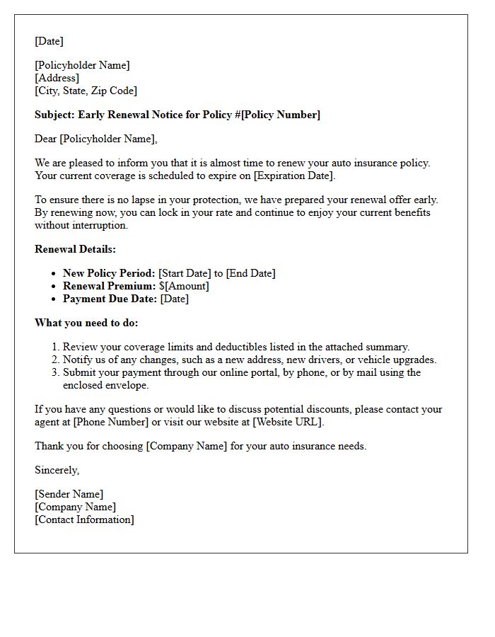 Early Auto Policy Renewal Notice Letter