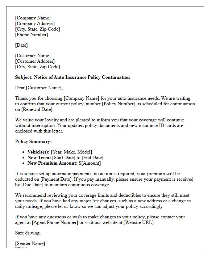 Proactive Auto Policy Continuation Letter