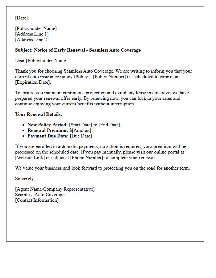 Seamless Auto Coverage Early Renewal Letter