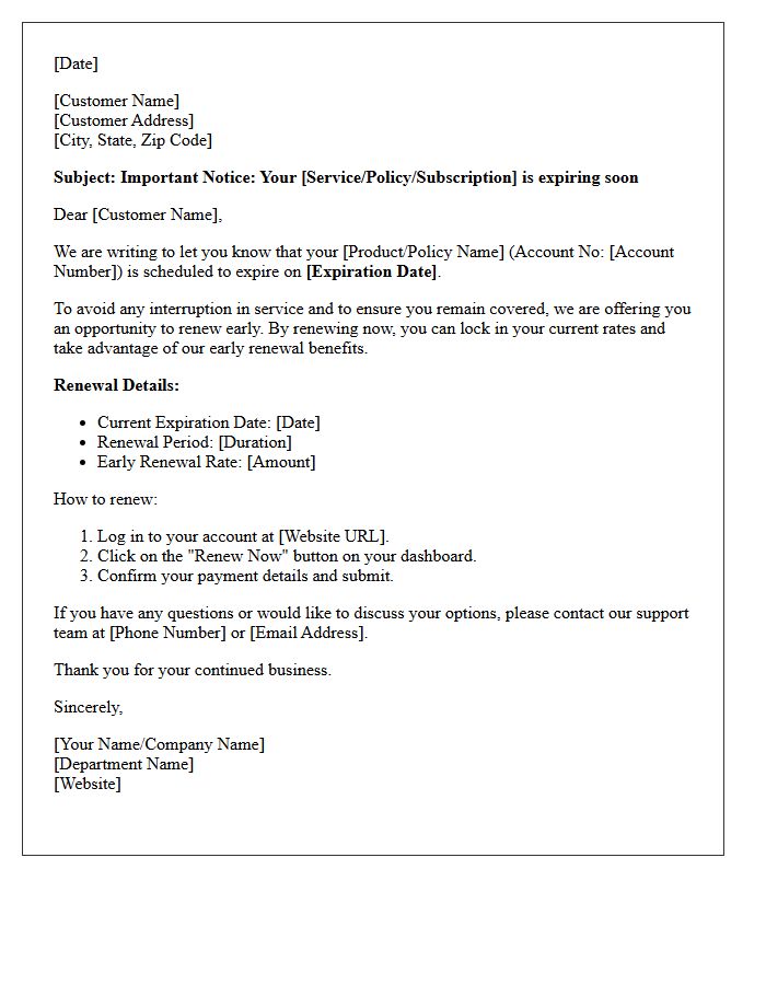 Upcoming Auto Expiration Early Renewal Letter
