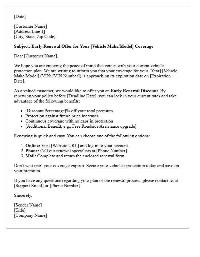 Vehicle Coverage Early Renewal Offer Letter