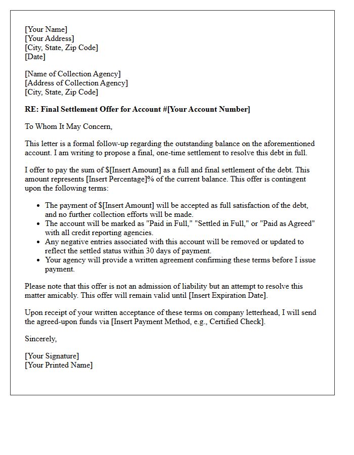 Collection Agency Final Discounted Settlement Letter