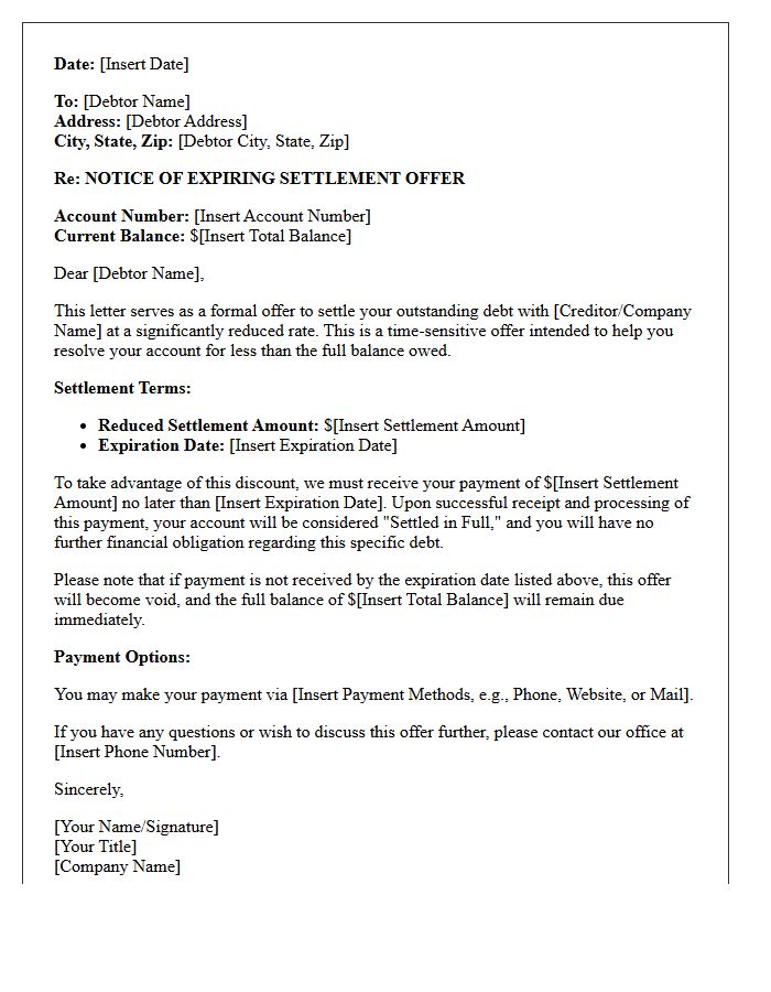 Expiring Discounted Debt Settlement Offer Letter