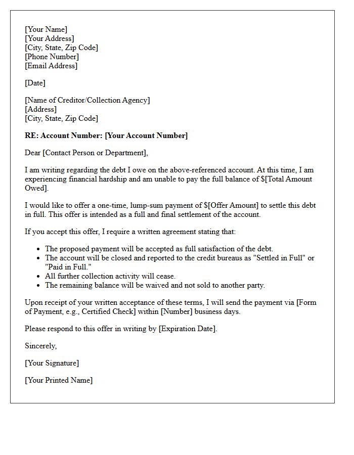 One-Time Discounted Debt Settlement Offer Letter